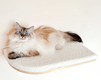 Semicircular cat wall shelf, Soft cat bed, Wood cat shelves, Minimalistic pet furniture