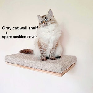 Estante de pared gris suave para gatos con funda de cojín de repuesto, cama para gatos, muebles minimalistas para mascotas