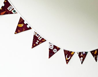 Fabric cotton bunting, Fabric banner, Fabric triangle flags, Double sided flags, 10 flags