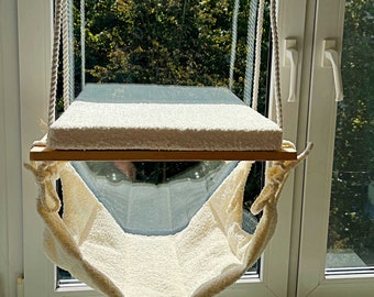 Cat Window Perch, Cat tree, Beige cat hammock, Cat shelves, Cat tower, Minimalistic pet furniture