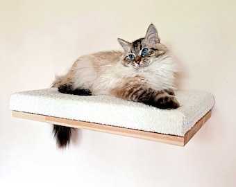 Beige cat wall shelf, Cat bed, Minimalistic pet furniture