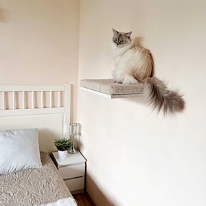 White/Cappuccino cat wall shelf, Soft cat bed, Minimalistic pet furniture