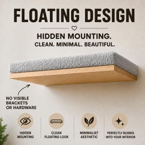 Soft Grey Cat Wall Shelf, Minimalist Wood Cat Bed image 5