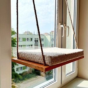 Cat Window Perch ''Light oak'',  Cat hammock,  Cat window bed, Wood cat shelves, Minimalistic pet furniture