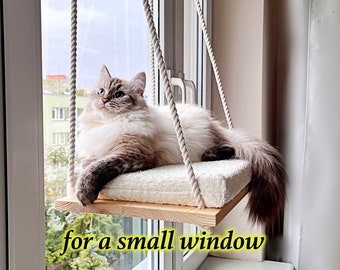 Cat Window Perch for a small window, Cat hammock, Cat window bed, Wood cat shelves, Minimalistic pet furniture