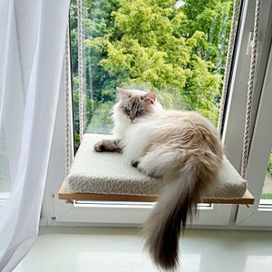 Cat Window Perch, Cat hammock, Cat window bed, Wood cat shelves, Minimalistic pet furniture image 2