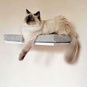 White/Grey cat wall shelf, Soft cat bed, Minimalistic pet furniture