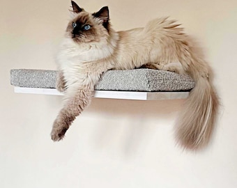 White/Grey cat wall shelf, Soft cat bed, Minimalistic pet furniture