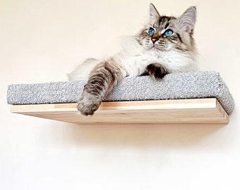 Soft Grey cat wall shelf, Cat bed, Minimalistic pet furniture, Sustainably made cat wall shelf, Wood shelves