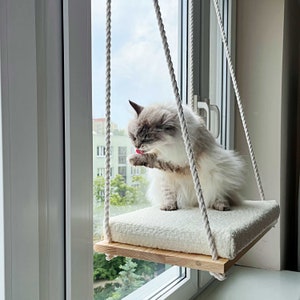 Cat Window Perch, Cat hammock, Cat window bed, Wood cat shelves, Minimalistic pet furniture image 5