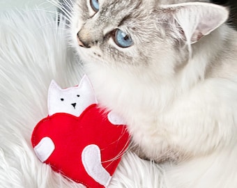 Red felt catnip toy Heart, Valentine's Day cat toys