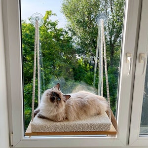 Perchoir pour fenêtre pour chat, hamac pour chat, étagères pour chat, 4 COULEURS DE BOIS, 23,6 pouces (60 cm)