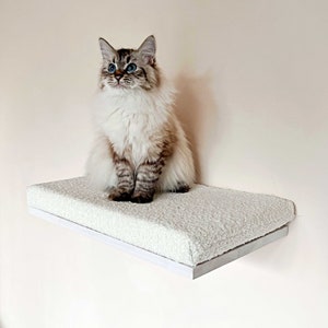 Beige-white  cat wall shelf, Soft cat bed, Minimalistic pet furniture