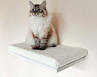 Beige-white  cat wall shelf, Soft cat bed, Minimalistic pet furniture