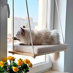 Cat shelves, Cat Window Perch, Wood cat shelves, Cat hammock, Cat window bed, Modern cat furniture