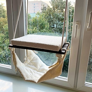 Katzenfenster Sitzstange &#39;&#39;Black Wenge&#39;&#39;, Katzenhängematte, Katzenregal, Katzenbaum, Katzenturm, Minimalistische Tiermöbel