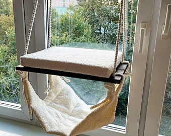 Cat Window Perch ''Black wenge'', Cat hammock, Cat shelves, Cat tree, Cat tower, Minimalistic pet furniture