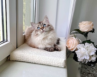 Soft Beige Cat Window Bed, Washable Cushion, Non-Slip