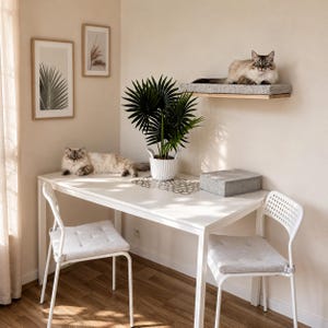 Soft Grey Cat Wall Shelf, Minimalist Wood Cat Bed image 3