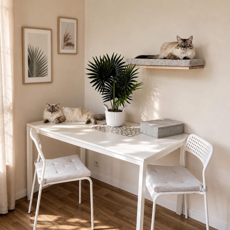 Soft Grey Cat Wall Shelf, Minimalist Wood Cat Bed image 3
