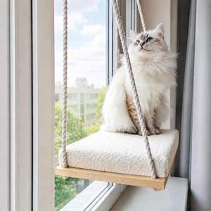 Cat Window Perch, Cat hammock, Cat window bed, Wood cat shelves, Minimalistic pet furniture