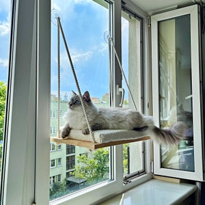 Perchoir pour fenêtre pour chat, hamac pour chat, étagères pour chat, 4 COULEURS DE BOIS, 15,6 po. (40 cm)