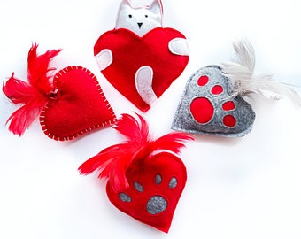 Red felt cat toys catnip heart, Valentine's Day cat toy