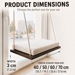 Cat Window Perch ''Italian walnut'', Cat hammock, 4 SIZES, Cat window bed, Wood cat shelves, Minimalistic pet furniture image 5