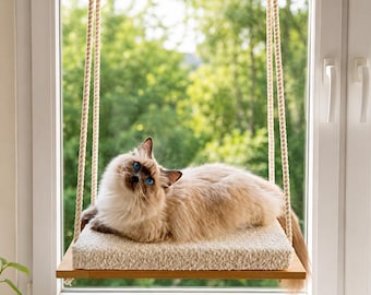Cat Window Perch, Cat hammock, Cat window bed, Wood cat shelves, Minimalistic pet furniture