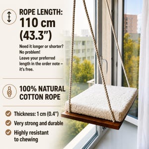 Cat Window Perch ''Italian walnut'', Cat hammock, 4 SIZES, Cat window bed, Wood cat shelves, Minimalistic pet furniture image 11