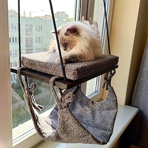 Cat Window Perch &#39;&#39;Black &#39;&#39;, Cat hammock, Cat shelves, Cat tree, Cat tower, Minimalistic pet furniture