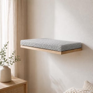 Soft Grey Cat Wall Shelf, Minimalist Wood Cat Bed image 15
