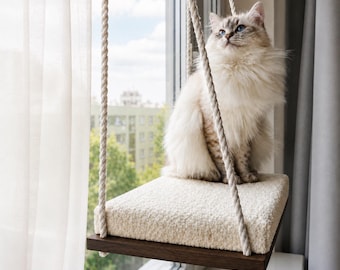 Cat Window Perch, Cat hammock, Cat window bed, Wood cat shelves, Minimalistic pet furniture