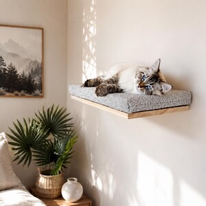 Soft Grey Cat Wall Shelf, Minimalist Wood Cat Bed image 16