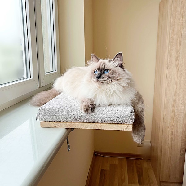 Gray Cat Window Perch, Cat shelves, Cat hammock, Cat window hammock, 4 SIZES, Modern cat furniture