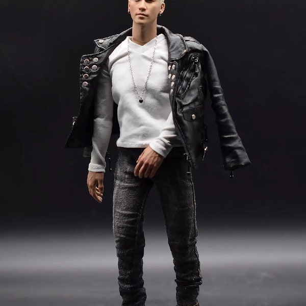 1:6 Doll Clothes- Biker Leather Jacket Full set for 12" Action Figure