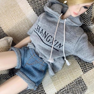 1:6 Doll Clothes- Female Hoodie with Short Jean for Barbie, FR Doll