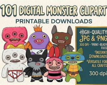 101 Monster Clipart Bundle |PNG and JPG Creepy Cute Monster Graphics | Funny Plush Toy Inspired Designs for Crafts, Stickers & Sublimation