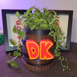 Donkey Kong Barrel Planter – Retro Gaming Decor – DK Barrel Pot for Succulents and Indoor Plants – Video Game Gift for Gamers & Geeks