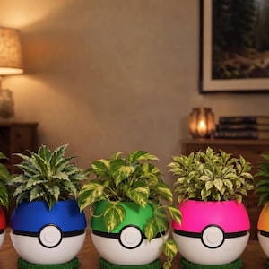 Pokeball Inspired Planter, Multi Color Pokeball, Gamer Planter, Large Indoor Planter, Video Game Inspired Decor, Gift for Gamers
