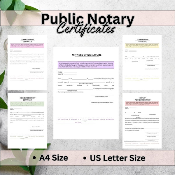 Notary Public Acknowledgement, Jurat Certificate, Easy Download, Printer Ready, 2023 Compliant, PDF, Loan Signing Agent, Notary Marketing