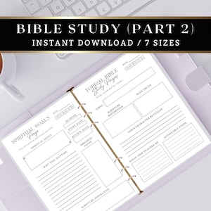 May include: A printable Bible study planner with sections for date, quarter, start date, review date, why this matters, progress notes, scripture inspiration, topic, scripture references, main truth, God's character revealed, what this teaches me, and actionable steps.
