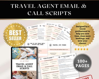 Guiones de correo electrónico para agentes de viajes, Kit de herramientas de comunicación con el cliente, Plantillas de CRM, Herramientas para empresas de viajes, Guiones de llamadas para agentes de viajes, Formularios de Travel Joy
