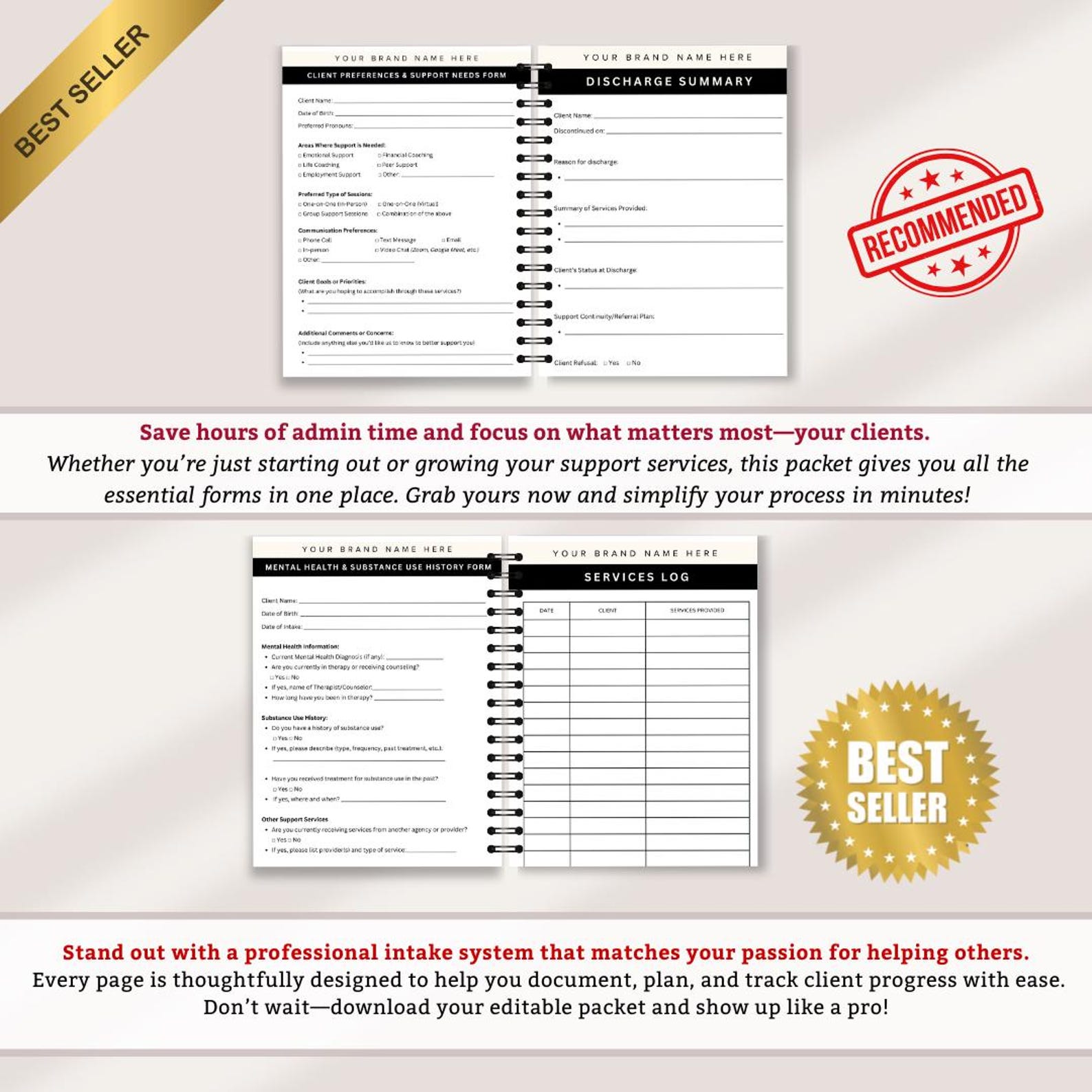 Peer Support Client Intake & Progress Packet | Editable Canva Forms for ...