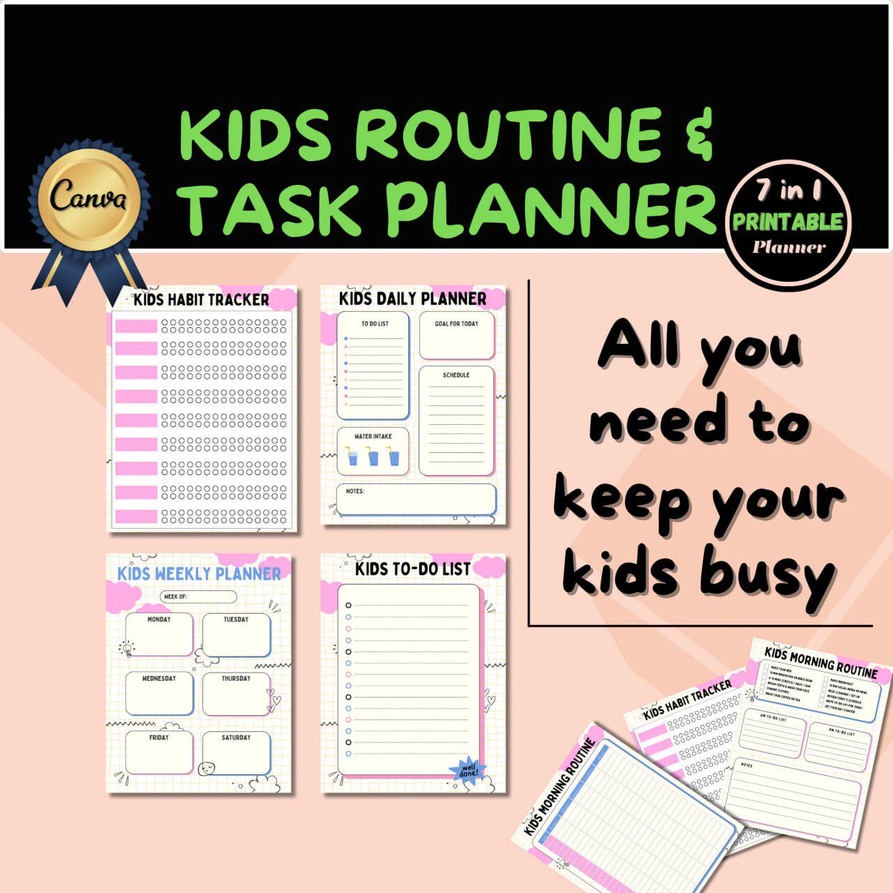 Kids Routine and Task Planner, Daily Routine Chart, Kids Daily Schedule ...