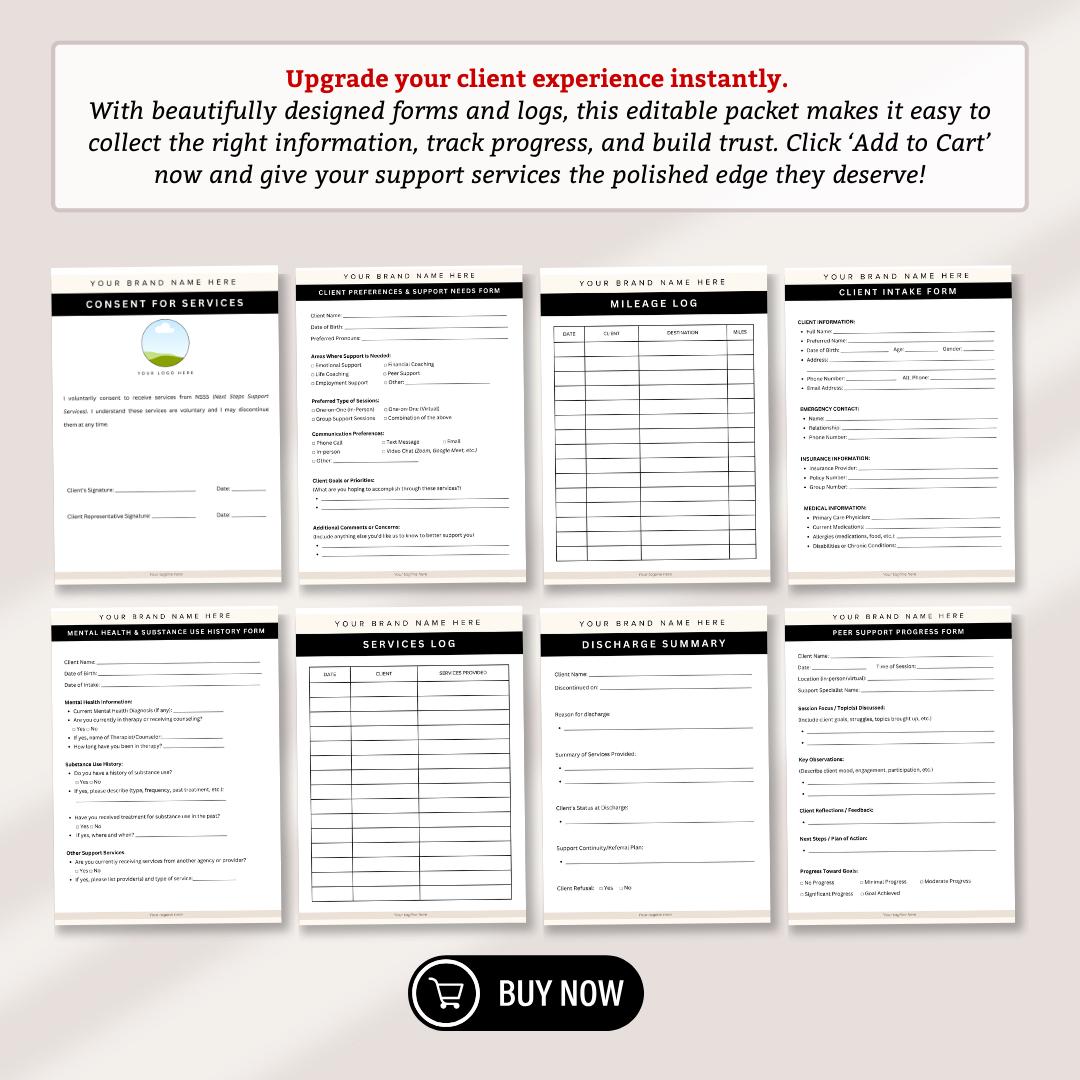 Peer Support Client Intake & Progress Packet | Editable Canva Forms for ...