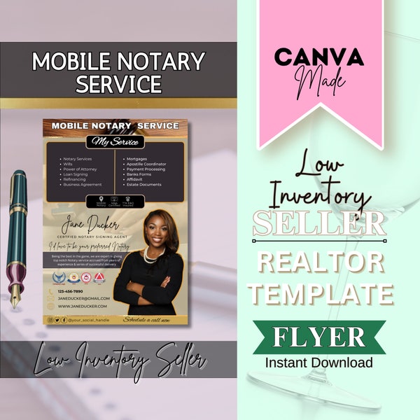 Notary Marketing Flyer, Notary Mailers, Notary Flyer Template, Loan Signing Agent Template, Flyer, Notary Editable Flyer, DIY Flyer Template