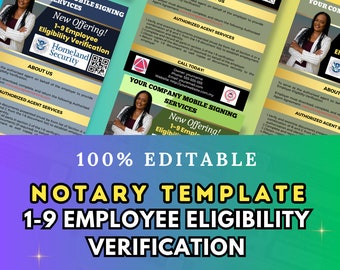 1-9 Employee Eligibility Verification Flyers Template,  Notary Marketing, Notary Bundle, Traveling Notary, Notary, Notary Business Flyer