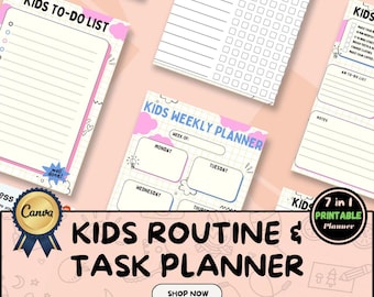 Kids Routine and Task Planner, Daily Routine Chart, Kids Daily Schedule, Visual Schedule, Routine Checklist, , Morning Routine, Printable