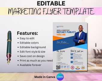 Notary Flyer, Marketing Flyer Template, Mobile Notary, Signing Agent Flyer, Editable Flyer, DIY Flyer Template, Notary, Notary Marketing